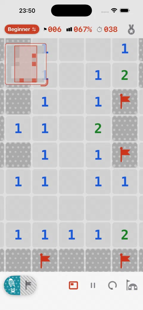 A game in progress: numbers, flags, and the mine counter up top.